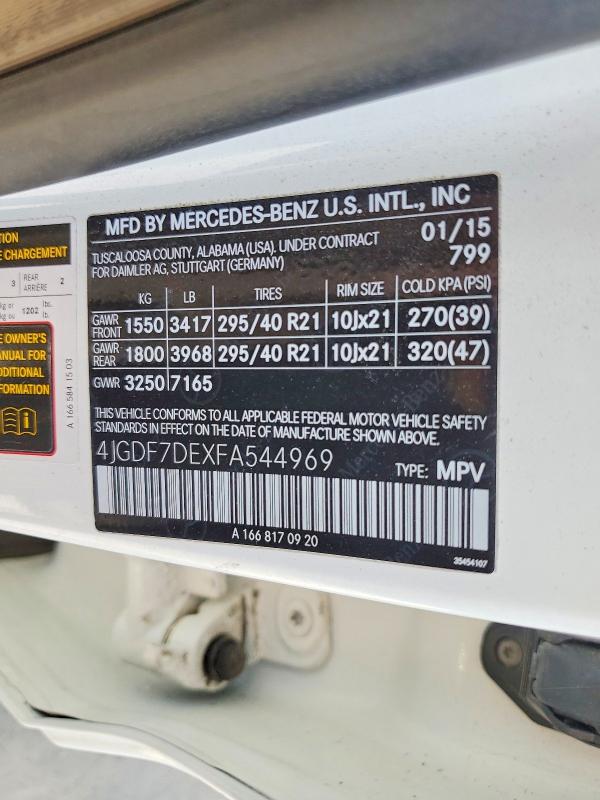 Продажа на аукционе авто 2015 Mercedes-benz Gl, vin: 4JGDF7DEXFA544969, номер лота: 61901886