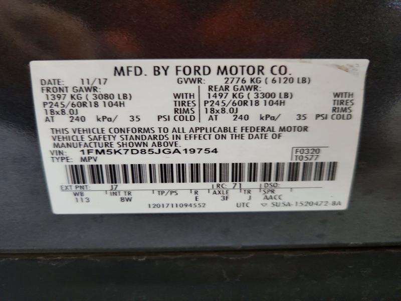 64069376 :رقم المزاد ، 1FM5K7D85JGA19754 vin ، 2018 Ford Explorer مزاد بيع