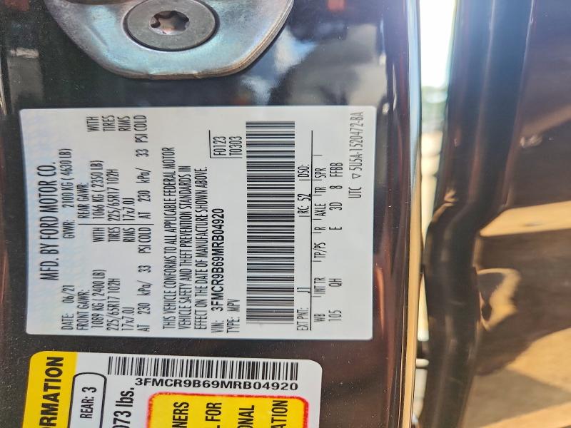 2021 Ford Bronco Sport მანქანა იყიდება აუქციონზე, vin: 3FMCR9B69MRB04920, აუქციონის ნომერი: 63899246