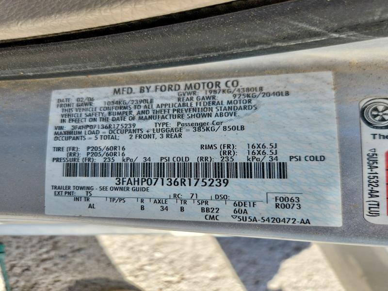 Продаж на аукціоні авто 2006 Ford Fusion, vin: 3FAHP07136R175239, номер лоту: 63428836