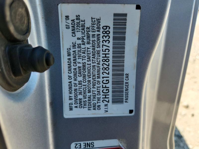 2008 Honda Civic მანქანა იყიდება აუქციონზე, vin: 2HGFG12828H573389, აუქციონის ნომერი: 63811906