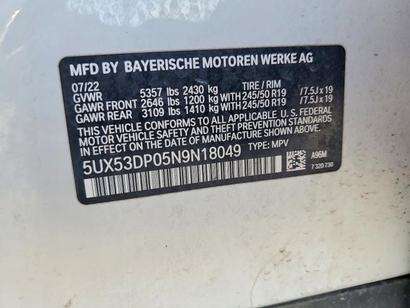 Aukcja sprzedaży 2022 Bmw X3, vin: 5UX53DP05N9N18049, numer aukcji: 64953036
