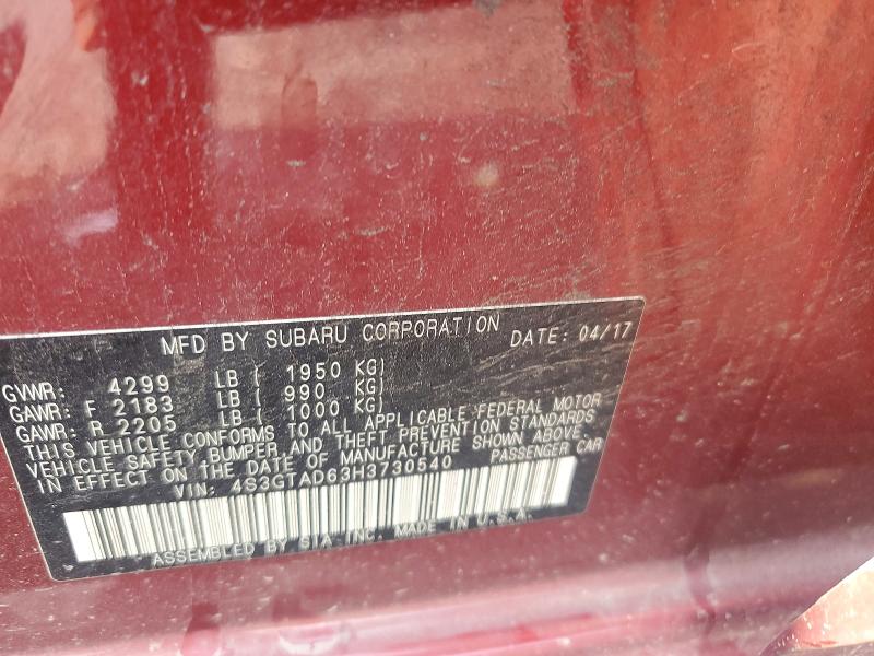 64557746 :رقم المزاد ، 4S3GTAD63H3730540 vin ، 2017 Subaru Impreza مزاد بيع