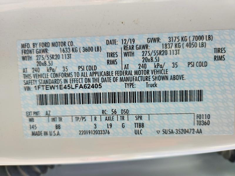 Продажа на аукционе авто 2020 Ford F150, vin: 1FTEW1E45LFA62405, номер лота: 66226686