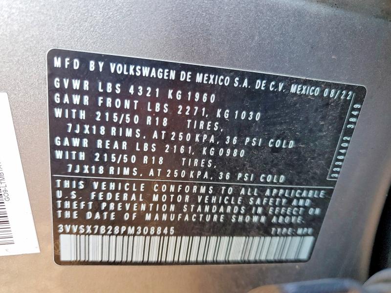 Aukcja sprzedaży 2023 Volkswagen Taos, vin: 3VVSX7B28PM308845, numer aukcji: 64268506