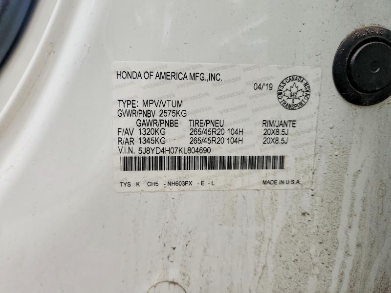 Aukcja sprzedaży 2019 Acura Mdx, vin: 5J8YD4H07KL804690, numer aukcji: 63507296