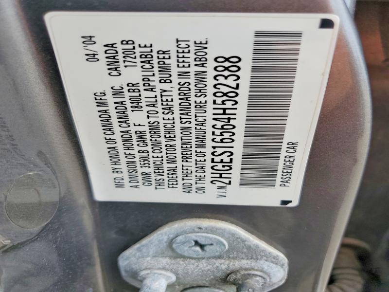 65699366 :رقم المزاد ، 2HGES16564H582388 vin ، 2004 Honda Civic مزاد بيع