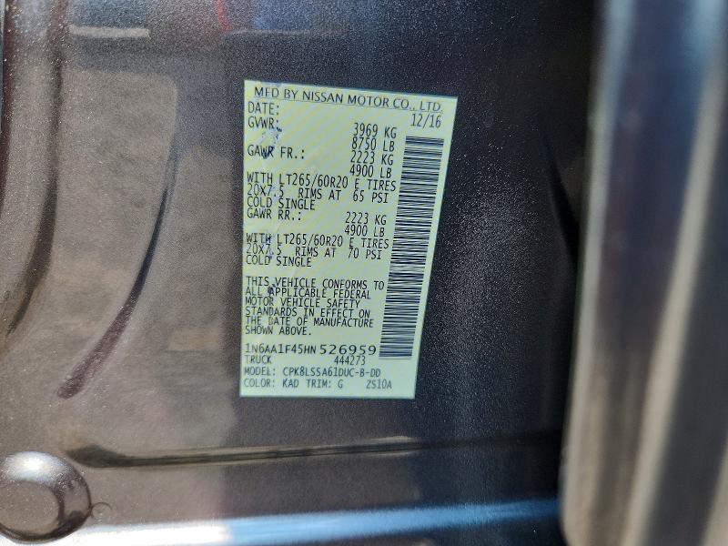 Aukcja sprzedaży 2017 Nissan Titan Xd, vin: 1N6AA1F45HN526959, numer aukcji: 64102576