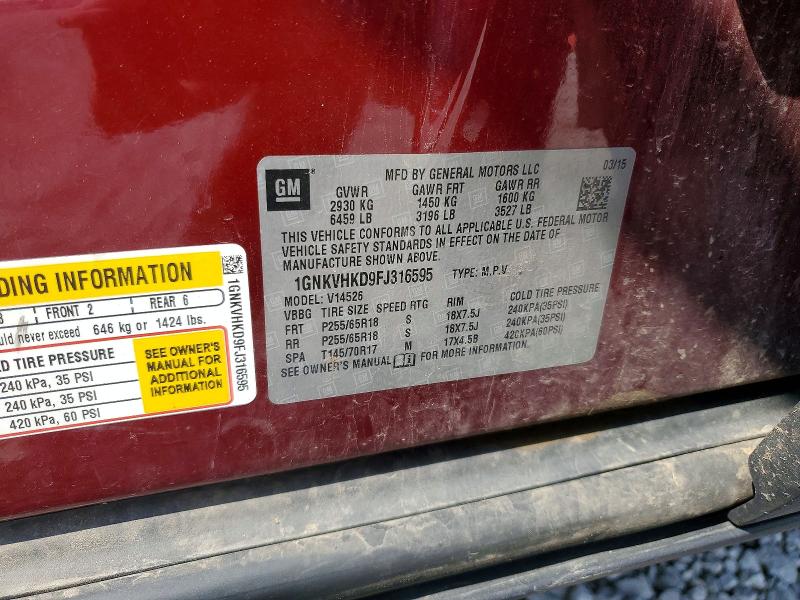 Aukcja sprzedaży 2015 Chevrolet Traverse, vin: 1GNKVHKD9FJ316595, numer aukcji: 63752066