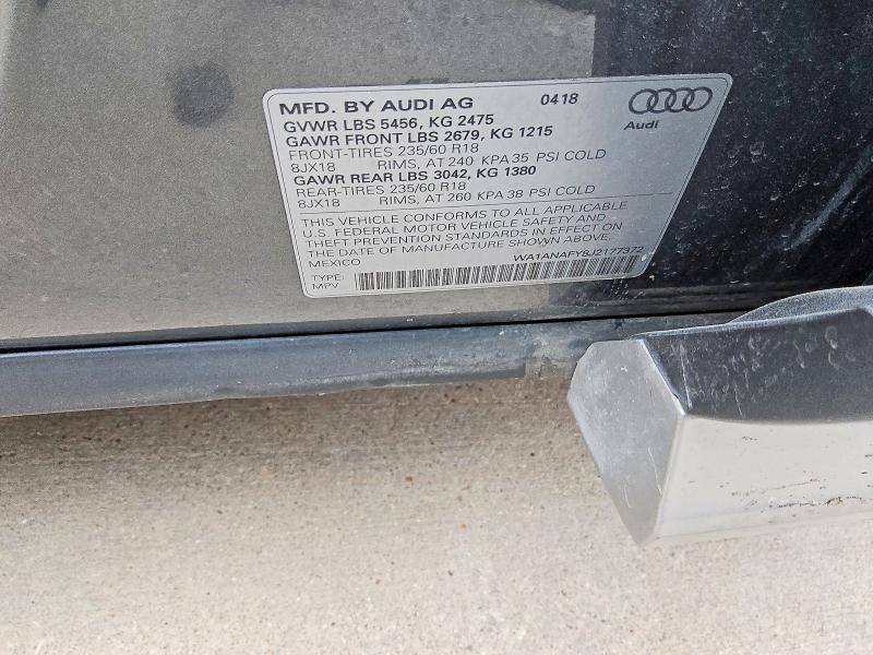 2018 Audi Q5 მანქანა იყიდება აუქციონზე, vin: WA1ANAFY8J2177372, აუქციონის ნომერი: 66429116