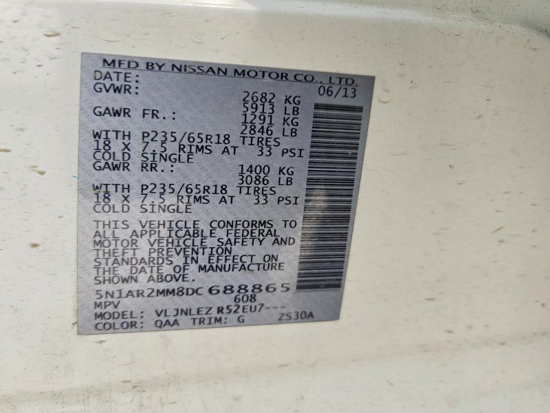 Aukcja sprzedaży 2013 Nissan Pathfinder, vin: 5N1AR2MM8DC688865, numer aukcji: 63602896