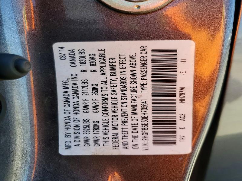 65825426 :رقم المزاد ، 2HGFB6E50EH705641 vin ، 2014 Honda Civic مزاد بيع
