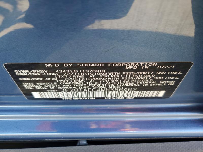 2021 Subaru Crosstrek მანქანა იყიდება აუქციონზე, vin: JF2GTAEC4MH386462, აუქციონის ნომერი: 65490846