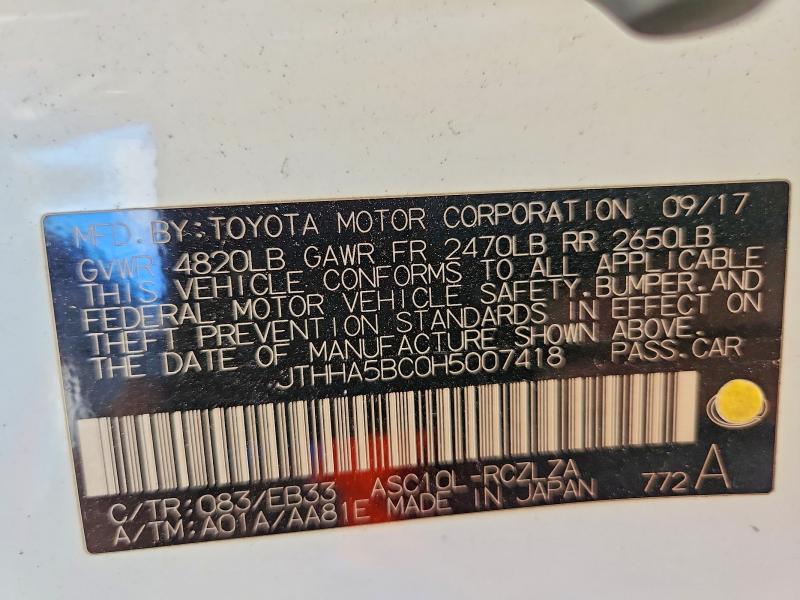 Aukcja sprzedaży 2017 Lexus Rc, vin: JTHHA5BC0H5007418, numer aukcji: 65413816