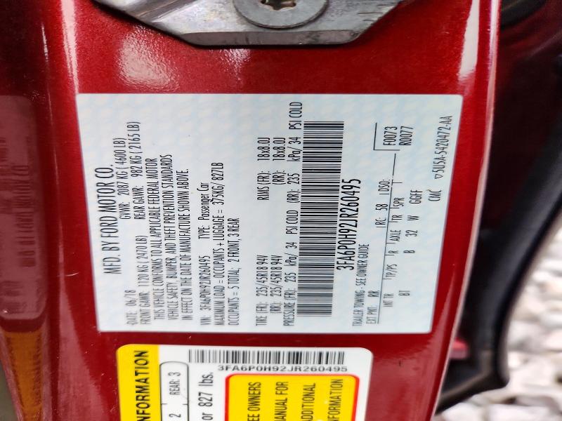 63936496 :رقم المزاد ، 3FA6P0H92JR260495 vin ، 2018 Ford Fusion مزاد بيع