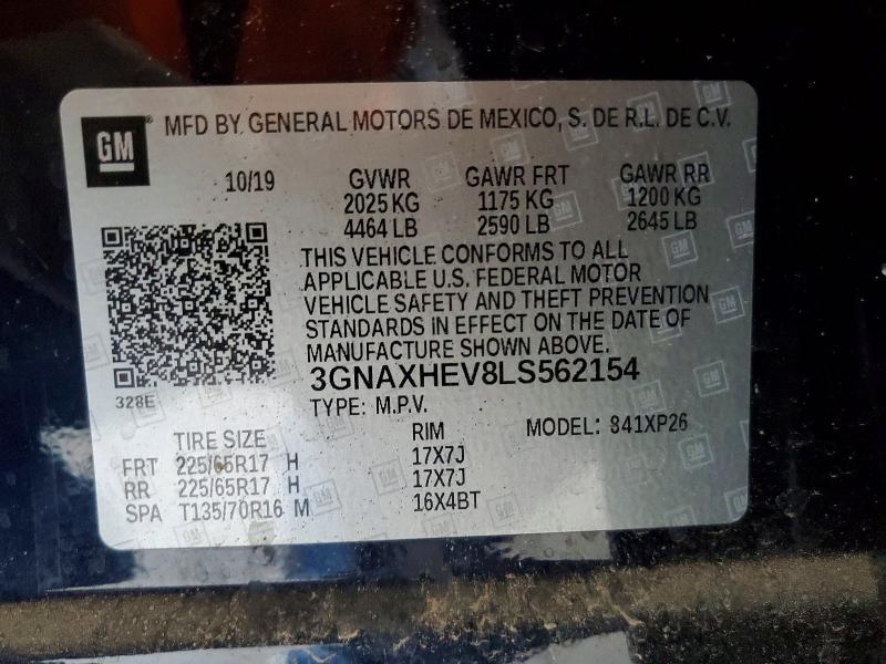 2020 Chevrolet Equinox მანქანა იყიდება აუქციონზე, vin: 3GNAXHEV8LS562154, აუქციონის ნომერი: 64049686