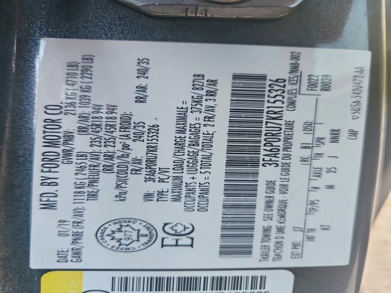 Aukcja sprzedaży 2019 Ford Fusion, vin: 3FA6P0RU7KR155326, numer aukcji: 65094666