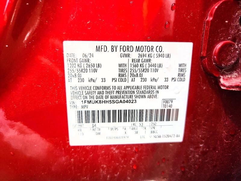 2025 Ford Explorer მანქანა იყიდება აუქციონზე, vin: 1FMUK8HH5SGA04023, აუქციონის ნომერი: 64796156