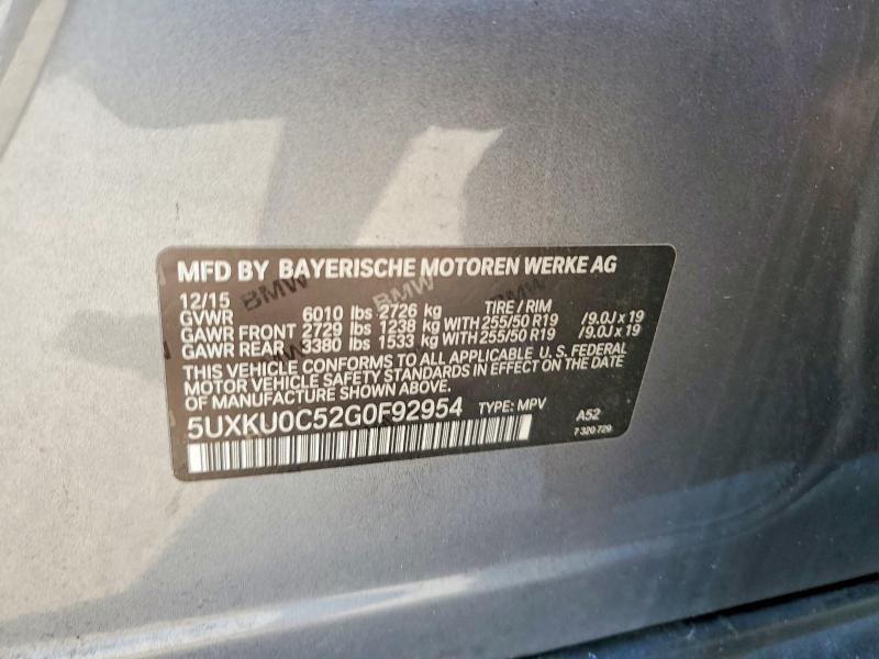 63520086 :رقم المزاد ، 5UXKU0C52G0F92954 vin ، 2016 Bmw X6 مزاد بيع