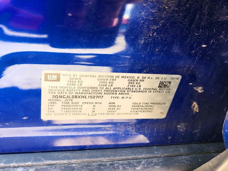 65360196 :رقم المزاد ، 3GNCJLSBXHL152707 vin ، 2017 Chevrolet Trax مزاد بيع