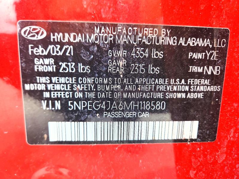 Aukcja sprzedaży 2021 Hyundai Sonata, vin: 5NPEG4JA6MH118580, numer aukcji: 64458706
