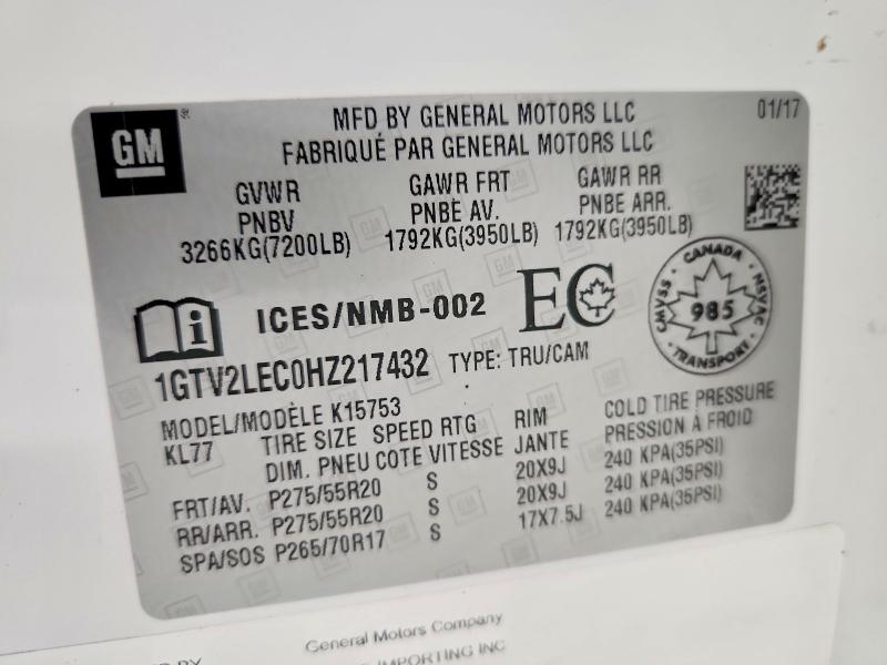 Продажа на аукционе авто 2017 Gmc Sierra, vin: 1GTV2LEC0HZ217432, номер лота: 67064876