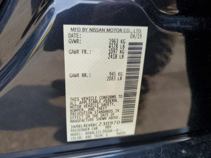 Продажа на аукционе авто 2019 Nissan Altima, vin: 1N4BL4EV6KC230970, номер лота: 64825316