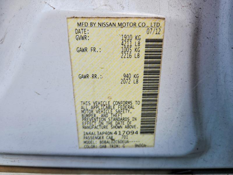 2013 Nissan Altima მანქანა იყიდება აუქციონზე, vin: 1N4AL3AP4DN417094, აუქციონის ნომერი: 63361886