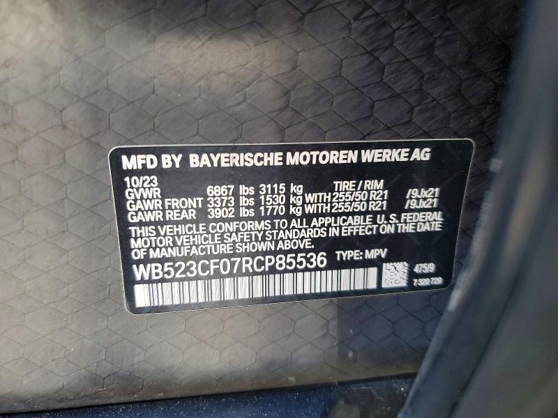 66198696 :رقم المزاد ، WB523CF07RCP85536 vin ، 2024 Bmw Ix مزاد بيع