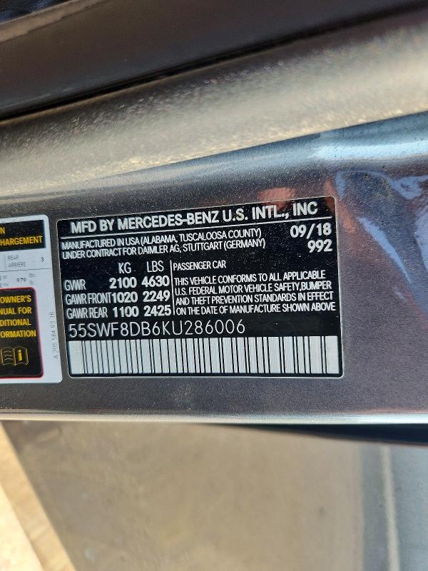 Продаж на аукціоні авто 2019 Mercedes-benz C, vin: 55SWF8DB6KU286006, номер лоту: 66685676
