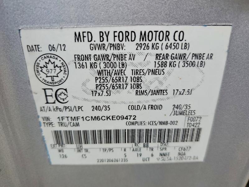 Aukcja sprzedaży 2012 Ford F150, vin: 1FTMF1CM6CKE09472, numer aukcji: 63644216