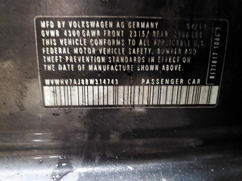 Aukcja sprzedaży 2011 Volkswagen Gti, vin: WVWHV7AJ8BW314743, numer aukcji: 65585396