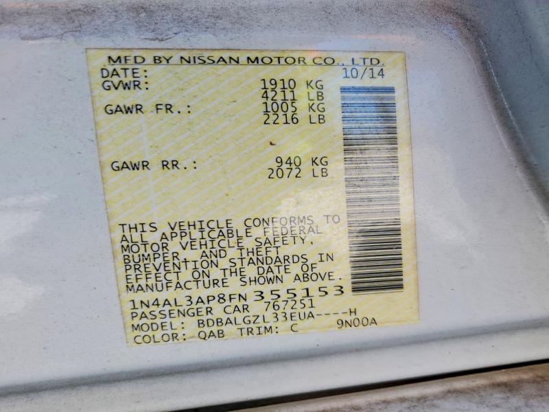 Aukcja sprzedaży 2015 Nissan Altima, vin: 1N4AL3AP8FN355153, numer aukcji: 66048416