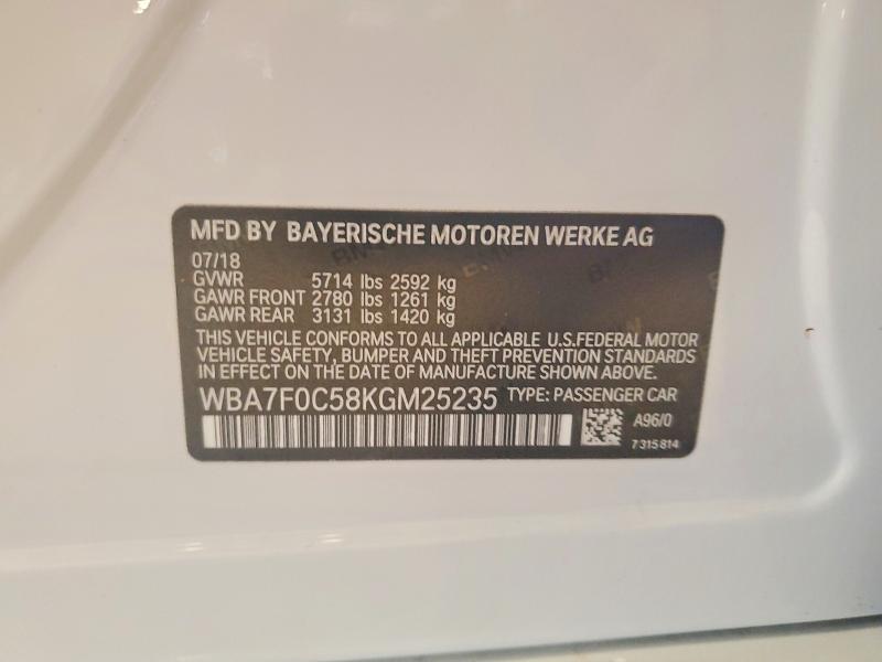Aukcja sprzedaży 2019 Bmw 750, vin: WBA7F0C58KGM25235, numer aukcji: 66061366