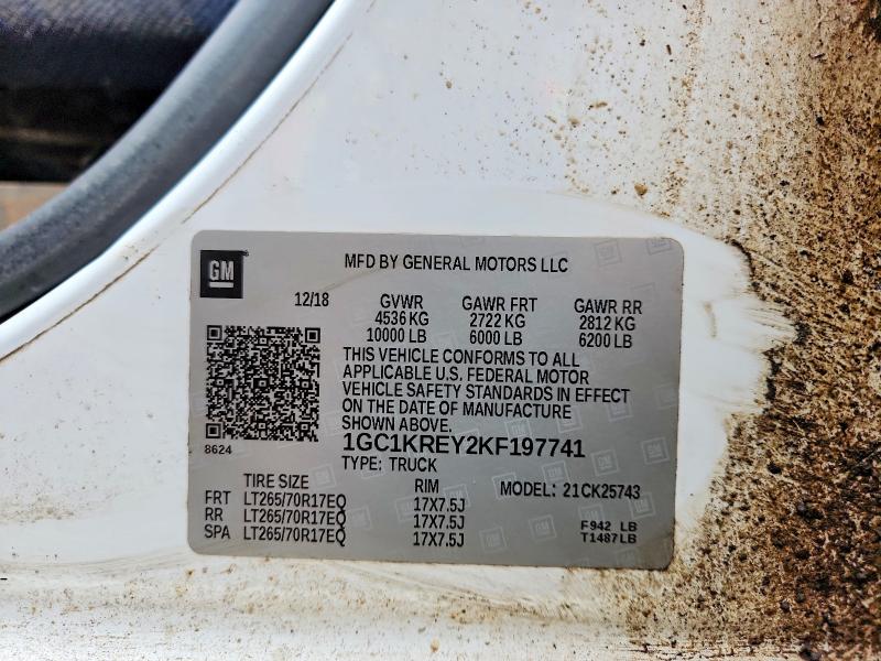 62973306 :رقم المزاد ، 1GC1KREY2KF197741 vin ، 2019 Chevrolet Silverado مزاد بيع