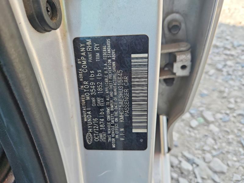 2017 Hyundai Accent მანქანა იყიდება აუქციონზე, vin: KMHCT5AE3HU315645, აუქციონის ნომერი: 64513286
