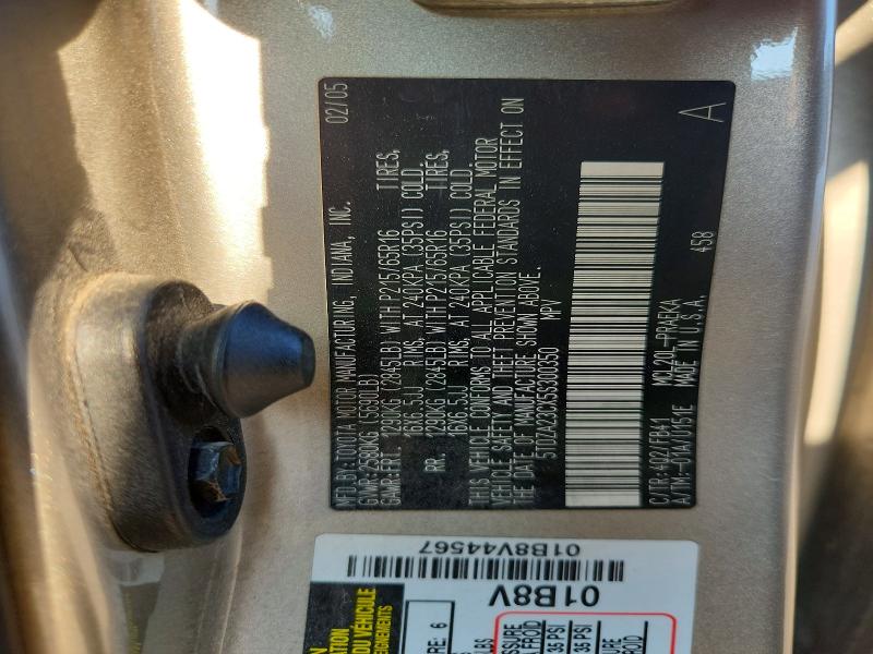 65835416 :رقم المزاد ، 5TDZA23CX5S300350 vin ، 2005 Toyota Sienna مزاد بيع