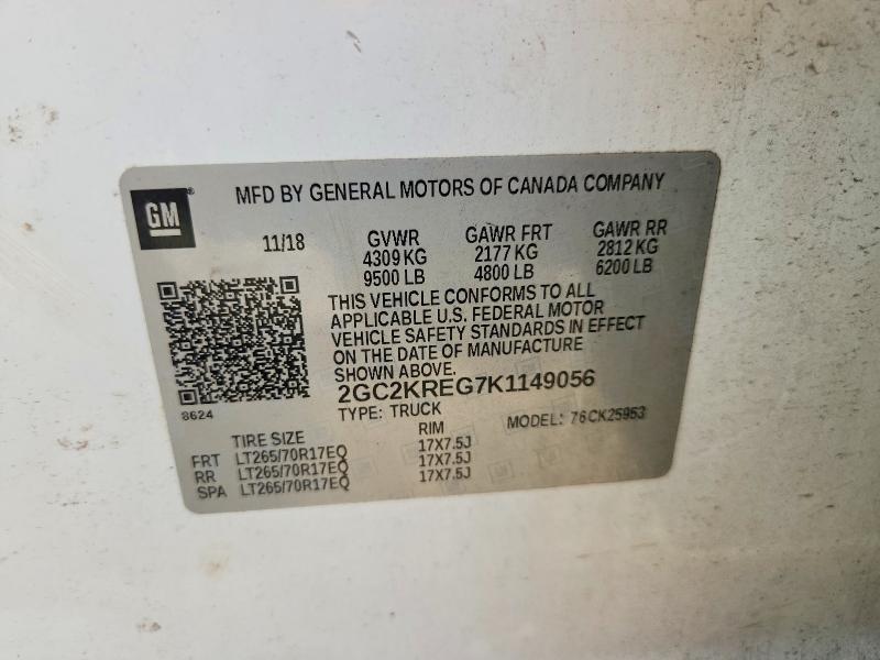 2019 Chevrolet Silverado მანქანა იყიდება აუქციონზე, vin: 2GC2KREG7K1149056, აუქციონის ნომერი: 64384206