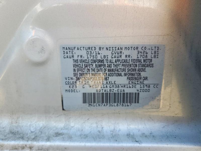 Продажа на аукционе авто 2016 Nissan Versa, vin: 3N1CN7AP3GL878167, номер лота: 66642256