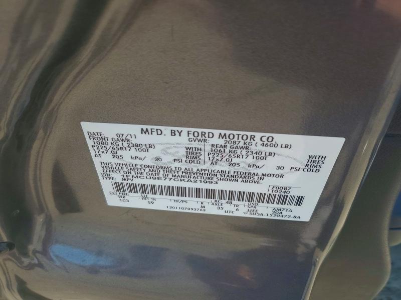 Продаж на аукціоні авто 2012 Ford Escape, vin: 1FMCU9E77CKA21993, номер лоту: 63778166