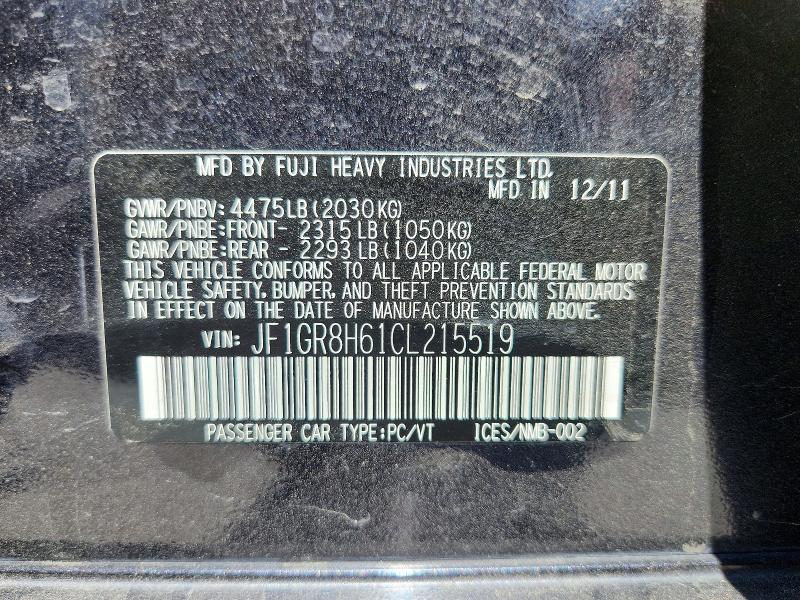 Продаж на аукціоні авто 2012 Subaru Impreza, vin: JF1GR8H61CL215519, номер лоту: 64424666