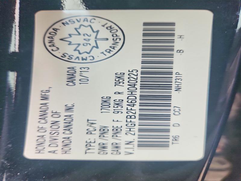 65994826 :رقم المزاد ، 2HGFB2F46DH040225 vin ، 2013 Honda Civic مزاد بيع