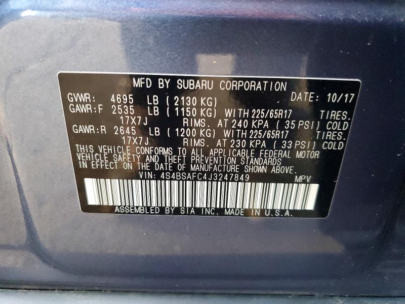 2018 Subaru Outback მანქანა იყიდება აუქციონზე, vin: 4S4BSAFC4J3247849, აუქციონის ნომერი: 65305096