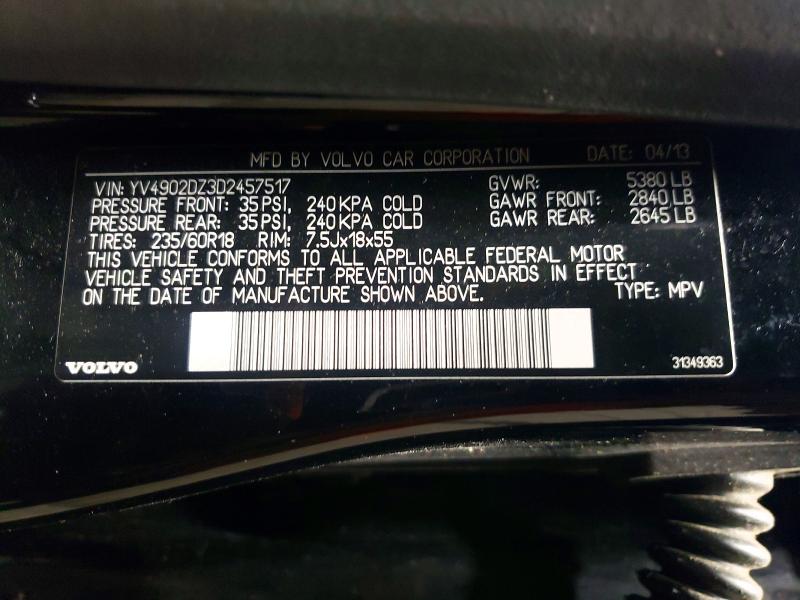 Aukcja sprzedaży 2013 Volvo Xc60, vin: YV4902DZ3D2457517, numer aukcji: 62315656