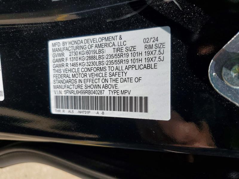 Aukcja sprzedaży 2024 Honda Odyssey, vin: 5FNRL6H99RB040287, numer aukcji: 63115956