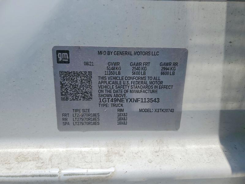 Aukcja sprzedaży 2022 Gmc Sierra, vin: 1GT49NEYXNF113543, numer aukcji: 64388076