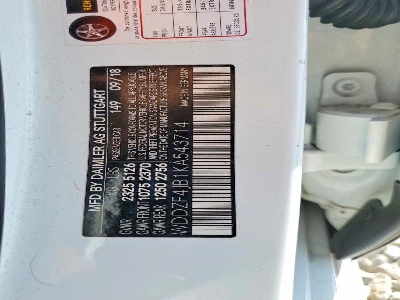 65741416 :رقم المزاد ، WDDZF4JB1KA543714 vin ، 2019 Mercedes-benz E مزاد بيع