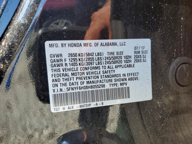 Продажа на аукционе авто 2017 Honda Pilot, vin: 5FNYF6H08HB055298, номер лота: 65712076