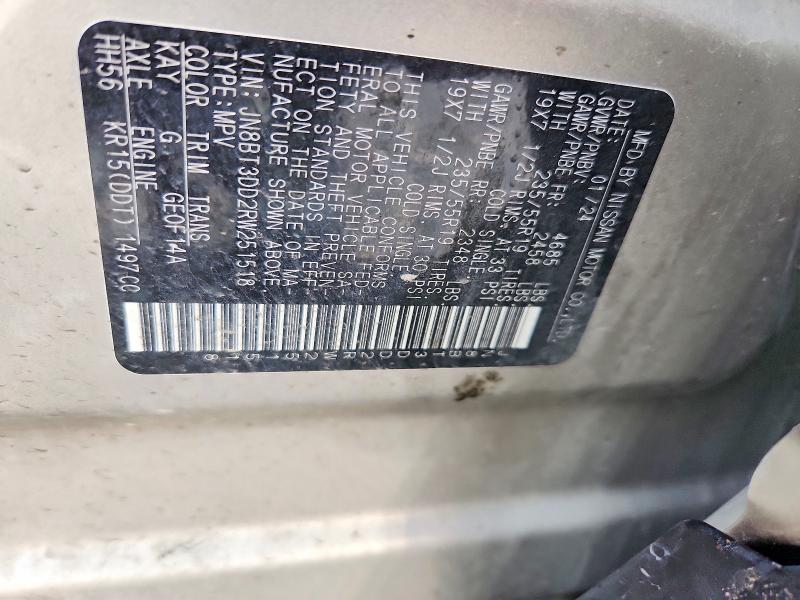 2024 Nissan Rogue მანქანა იყიდება აუქციონზე, vin: JN8BT3DD2RW251518, აუქციონის ნომერი: 64683016