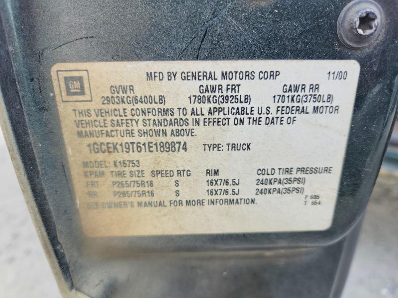 Продаж на аукціоні авто 2001 Chevrolet Silverado, vin: 1GCEK19T61E189874, номер лоту: 66793516